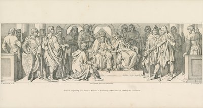 Harold, partiendo en una visita a Guillermo de Normandía, se despide de Eduardo el Confesor de Daniel Maclise