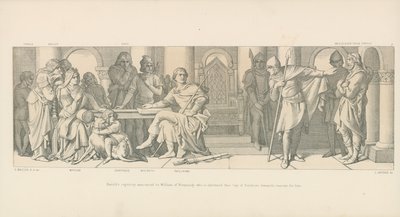 El cautiverio de Harold anunciado a Guillermo de Normandía, quien es informado de que Guy de Ponthieu exige un rescate por él de Daniel Maclise