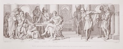 El cautiverio de Harold anunciado a Guillermo de Normandía, quien es informado de que Guy de Ponthieu exige rescate por él, de 