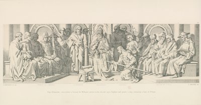 El Papa Alejandro consagra una bandera para el servicio de Guillermo en su descenso sobre Inglaterra y otorga un anillo que contiene un cabello de San Pedro de Daniel Maclise