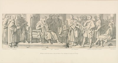 Guillermo consulta a los nobles y comerciantes de su ducado, para ayuda en su diseño de Daniel Maclise