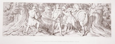 Guillermo, en su terreno de caza en Ruan, recibe noticias de Tostig sobre la coronación de Harold, de 