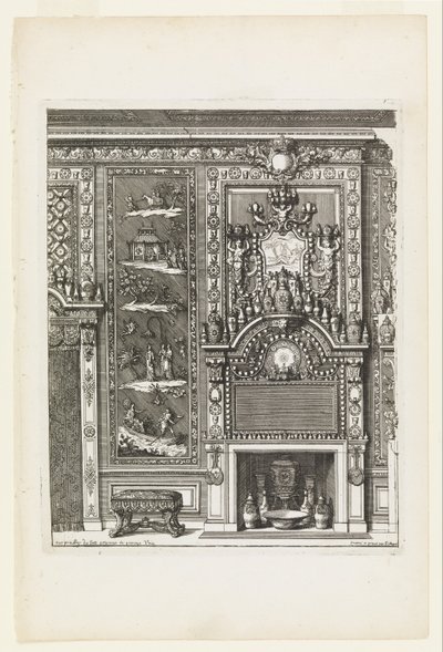 Diseño para una Pared de Chimenea con Paneles Lacados y Porcelana de Daniel Marot