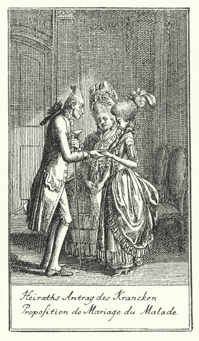 Propuesta de matrimonio del enfermo (grabado) de Daniel Nikolaus (after) Chodowiecki