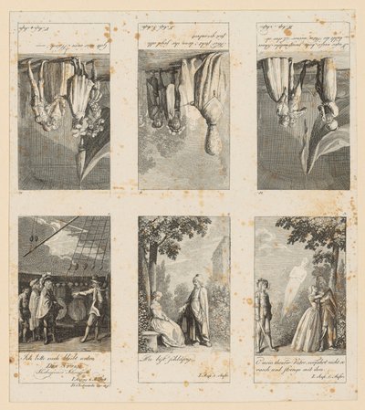 Páginas 1-3 y 10-12 de «La tempestad», de Shakespeare de Daniel Nikolaus Chodowiecki