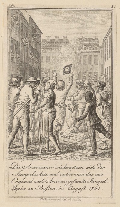 Lámina 1 de la serie para el ensayo «La historia de la revolución de América del Norte», de M. C. Sprengel. de Daniel Nikolaus Chodowiecki