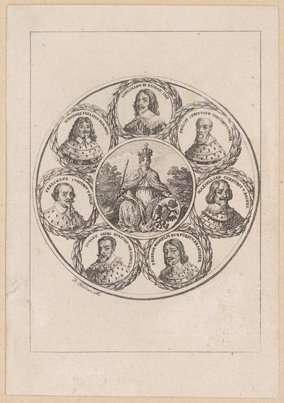 Germania con los retratos del emperador Fernando III y de seis príncipes electores de la época de la Guerra de los Treinta Años de Daniel Nikolaus Chodowiecki