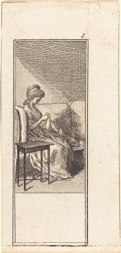 Niña sentada, cosiendo de Daniel Nikolaus Chodowiecki