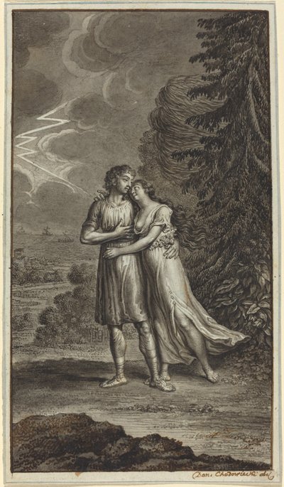 Amantes en una tormenta de Daniel Nikolaus Chodowiecki