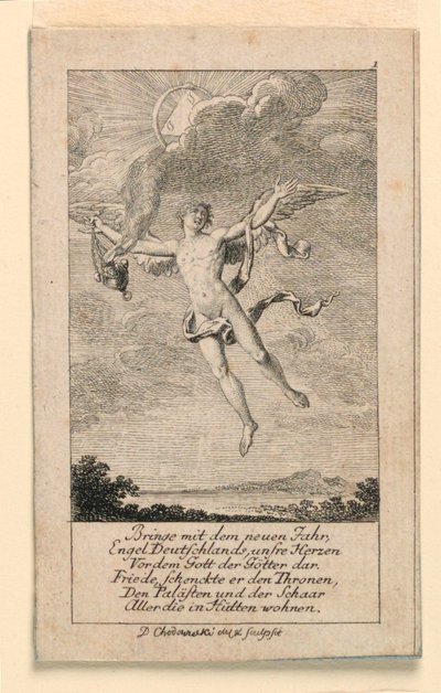 Deseo de Año Nuevo para Alemania, Ilustración para "Königl: Grosbrit [anische] Genealogischer Kalender auf das 1780 Jahr Lauenberg bey J.G. Berenberg" de Daniel Nikolaus Chodowiecki