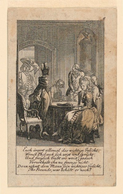 Pomposidad, ilustración para "Königl: Grosbrit [anische] Genealogischer Kalender auf das 1780 Jahr Lauenberg bey J.G. Berenberg" de Daniel Nikolaus Chodowiecki