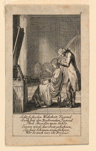 El Peinado, Ilustración para "Königl: Grosbrit [anische] Genealogischer Kalender auf das 1780 Jahr Lauenberg bey J.G. Berenberg" de Daniel Nikolaus Chodowiecki