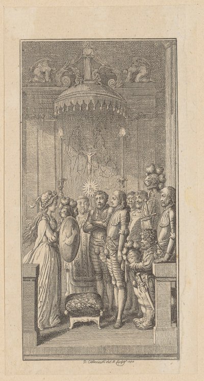 Grabado en cobre de la portada de la novela de caballerías «La Palmerina de Oliva» de Daniel Nikolaus Chodowiecki
