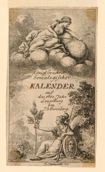 Página de Título para "Königl: Grosbrit [anische] Genealogischer Kalender auf das 1781 Jahr Lauenberg bey J.G. Berenberg" de Daniel Nikolaus Chodowiecki