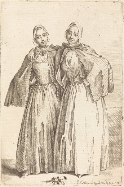 Dos Damas de Pie (Demoiselles Quantin) de Daniel Nikolaus Chodowiecki