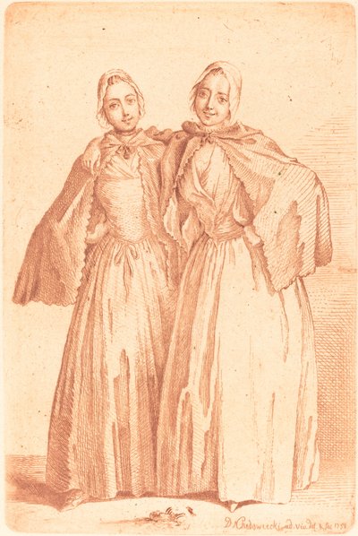 Dos damas de pie (Demoiselles Quantin) de Daniel Nikolaus Chodowiecki