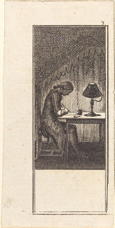 Joven escribiendo a la luz de una lámpara de Daniel Nikolaus Chodowiecki