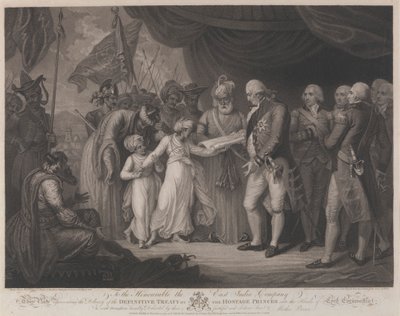 La entrega del Tratado Definitivo por los Príncipes Rehenes en manos de Lord Cornwallis de Daniel Orme