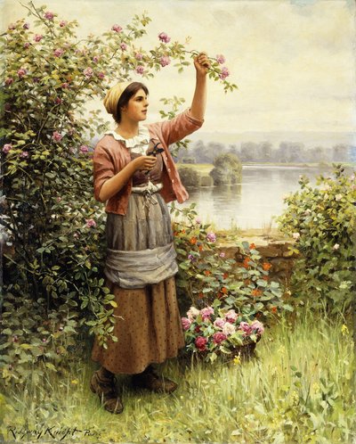 Cortando rosas a lo largo del Sena de Daniel Ridgway Knight