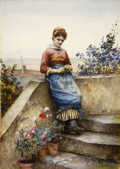Pelando una Manzana, 1884 de Daniel Ridgway Knight