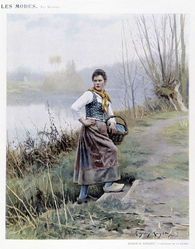 Mujer regresando del río por R. Knight, c. 1905 de Daniel Ridgway Knight