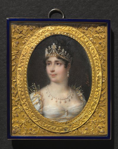 Retrato de Joséphine de Beauharnais, emperatriz de Francia, c. 1806 (acuarela sobre marfil en marco de metal dorado y esmalte) de Daniel Saint