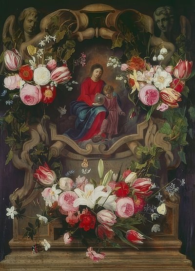 Guirnalda de flores con Madonna y Niño de Daniel Seghers