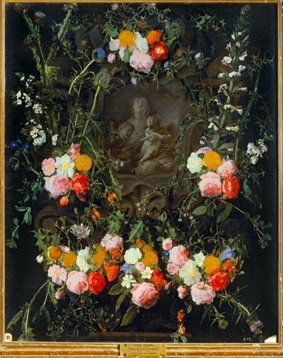 Virgen con corona de flores (óleo sobre lienzo) de Daniel Seghers