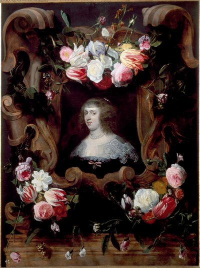 Retrato de dama con una corona de flores de Daniel Seghers