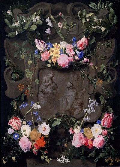 El milagro de San Bernardo en una guirnalda de flores, 1645-1655 de Daniel Seghers