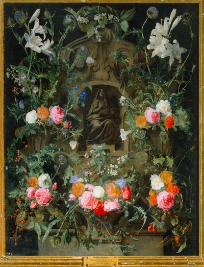 La Virgen en corona de flores (óleo sobre lienzo) de Daniel Seghers