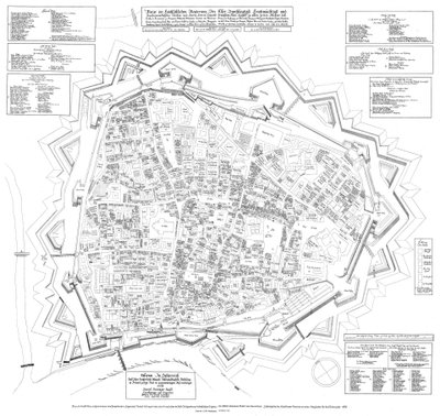 Plano de la ciudad de Viena con el estado de 1683, orientado al suroeste, fechado el 11 de diciembre de 1684 de Daniel Suttinger