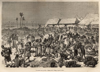 Una marcha muy animada cerca del río Congo, reuniendo a más de tres mil personas, ilustración del último diario de David Livingstone (1813-1873), en 1866-1873, publicado en “Le tour du monde” 1875, editado por Edouard Charton de Daniel Urrabieta Vierge