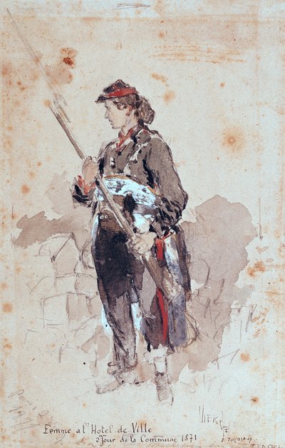 Mujer en el Hôtel de Ville, Segundo Día de la Comuna de París, 1871 de Daniel Urrabieta Vierge