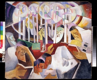 Bougies et silhouettes (Velas y siluetas) - Peinture de Vladimir Davidovich Baranov Rossine (Baranov-Rossine) (Wladimir Daniel Baranoff Rossine) (1888-1944) - Huile sur toile, 68 x 76 cm - Art russe, avant garde - State Open Air Mu de Daniel Vladimir Baranoff Rossine