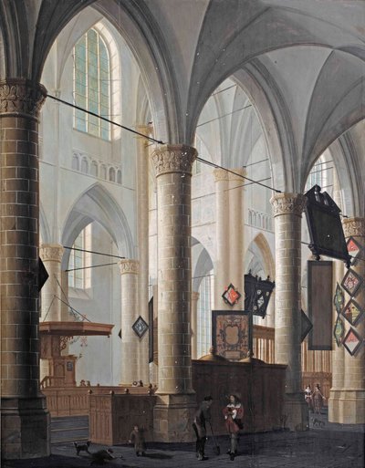 El interior de la Grote Kerk en Dordrecht, con figuras conversando y niños jugando de Daniel de Blieck