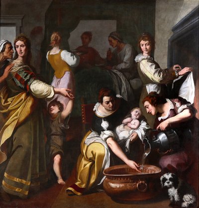 Vida de la Virgen: "El nacimiento de María" Pintura de Daniele Crespi (1598-1630) Siglo XVII Museo della Basilica di Santa Maria Assunta, Gallarate, Italia de Daniele Crespi