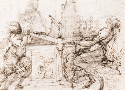 Santa Cecilia de Roma tocando el órgano (Santa Cecilia en el órgano) - Obra de Daniele Crespi (1598-1630), tiza y acuarela sobre papel de Daniele Crespi