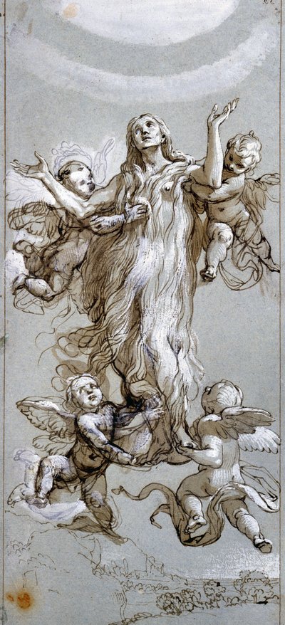 La Asunción de Santa María Magdalena guiada por ángeles Dibujo de Daniele Crespi (1598-1630) Siglo XVII Madrid, Museo del Prado de Daniele Crespi