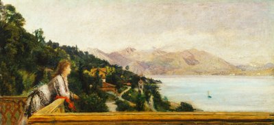 Vista del Lago Mayor desde la Villa de Ada Troubetzkoy de Daniele Ranzoni (1843-1889), óleo sobre lienzo, 49x105 cm de Danielle Ranzoni