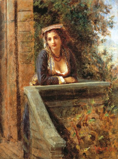Joven en la ventana o joven en el balcón, de Daniele Ranzoni (1843-1889), óleo sobre papel montado en madera, 44x33 cm de Danielle Ranzoni