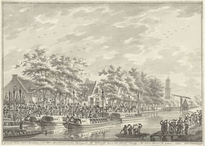 Llegada de los Amsterdammers a Utrecht, 1787 Vista De La Llegada De Los Ciudadanos De Amsterdam En Utregt En De Rooy Brug. Después de Den Dom para ver. 1787. (título sobre objeto) de Daniël Kerkhoff