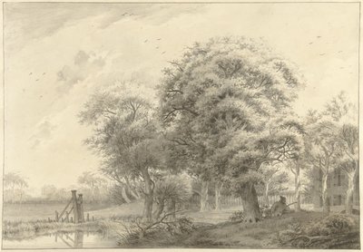 Paisaje con una casa de campo de estilo neoclásico al fondo de Daniël Kerkhoff