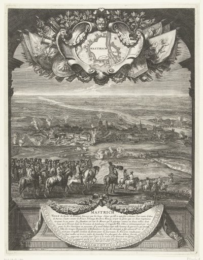 Conquista de Maastricht por los franceses el 30 de junio de 1673 Mastrich (título sobre el objeto) Grandes Conquêtes du Roi (título de la serie) de Daniël Marot (I)