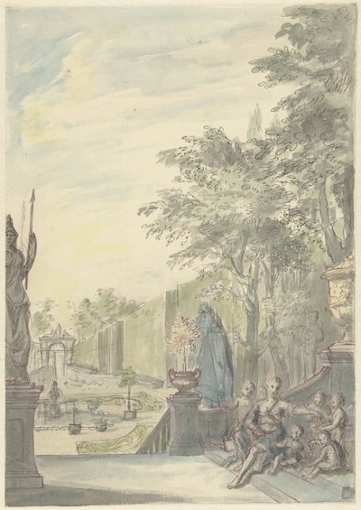 Vista desde una terraza en un jardín ornamental de Daniël Marot (II)