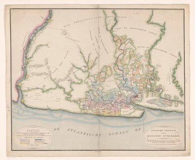 Parte de un mapa de Surinam Mapa general de la colonia de Surinam, que representa principalmente los edificios actuales de esta colonia de Daniël Veelwaard (I)