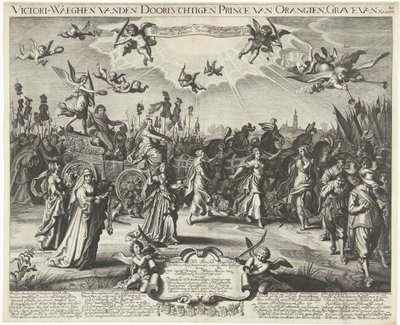 Entrada triunfal alegórica de Frederick Henry, 1629 Victori-Waeghen vanden Serene Airways Príncipe de Orangien, Tumba de Nassou, etc. (título sobre el objeto) de Daniël van den Bremden