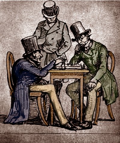 Soren Kierkegaard jugando ajedrez (tinta y lavado sobre papel) de Danish School