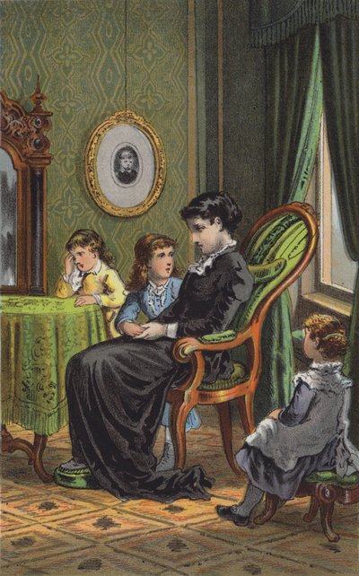 La madre y sus hijos (litografía en color) de Danish School
