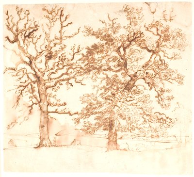Paisaje con grandes robles en primer plano de Dankvart Dreyer